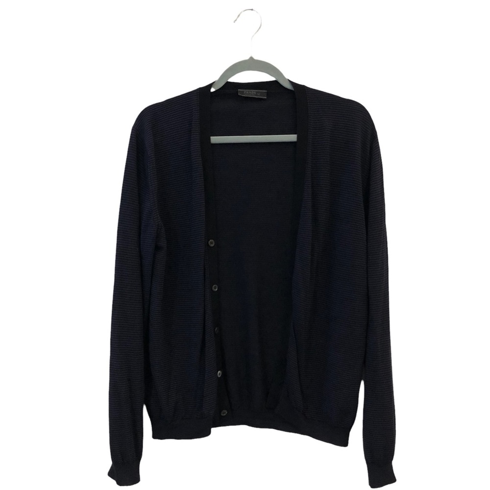 Men’s Prada Navy Blue Striped Wool Cardigan Sweater